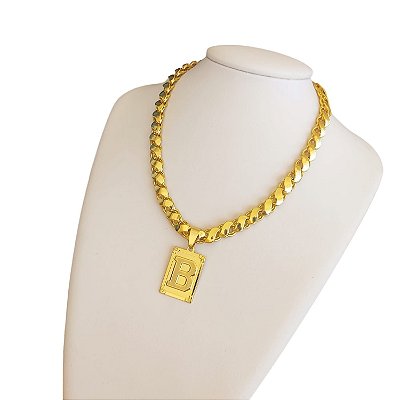 Cordão Friso S 8mm Feminino Banhado a Ouro 18K Com Pingente Letra