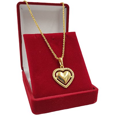 Cordão Feminino Trançado 45cm com Coração | Banhado a Ouro 18k