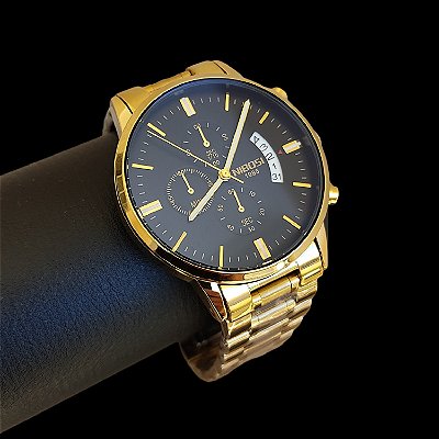 Relógio Nibosi 1985 Banhado a Ouro 18K com Vidro de Safira (100% funcional e Prova d' água)