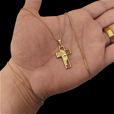 Cordão e Pulseira Veneziana Banhada a Ouro 18K + Pingente Vazado