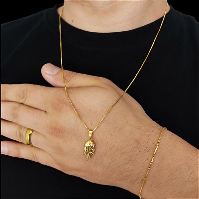 Cordão e Pulseira Veneziana Banhada a Ouro 18K + Rosto de Jesus