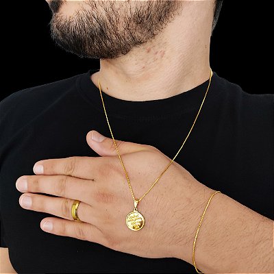 Cordão e Pulseira Veneziana Banhada a Ouro 18K + Pingente Senhor é meu Pastor