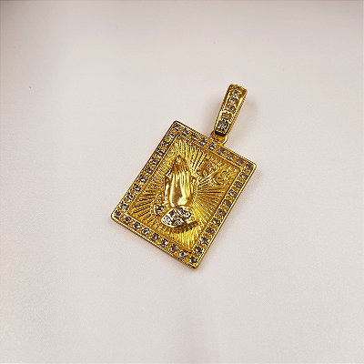 Pingente Placa Fé Cravejado Banhado a Ouro 18K