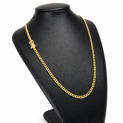 Cordão PitBull 5mm 70cm Trava Dupla com Marcação 750 Banhado a Ouro 18K