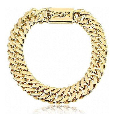 Pulseira Feminina 13mm Elos Duplos Banhado a Ouro 18K