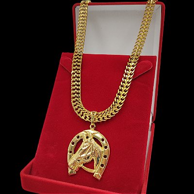 Cordão Laminado duplo 10mm Banhado a Ouro 18K + Pingente Ferradura