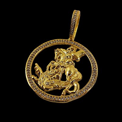 Pingente São Jorge Vazado Cravejado Zircônia Banhado a Ouro 18K