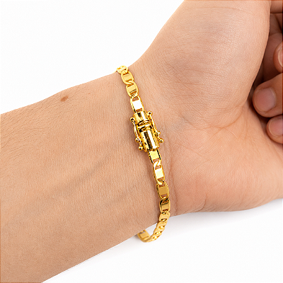 Pulseira Italiana Piastrine 4mm Fecho Duplo 750 Banhado a Ouro 18K