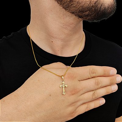Cordão Veneziano Banhado a Ouro 18K + Pingente Pequeno Cruz Pequeno