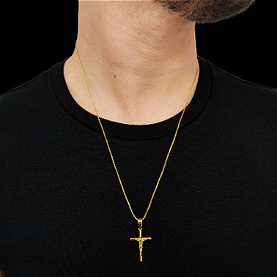 Cordão Veneziano 1,2mm Banhado a Ouro 18K + Pingente Jesus na Cruz