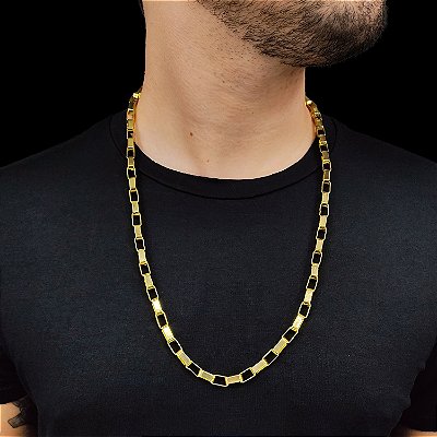 Cordão Tijolinho 8mm Fecho Duplo Banhado a Ouro 18K
