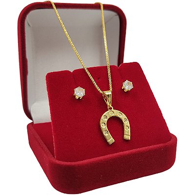 Conjunto Feminino veneziano com Ferradura da Sorte + Brincos | Banhado a Ouro 18K