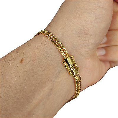 Pulseira Grumet Masculina 4mm Banhada a Ouro 18K com Fecho Duplo – Marcação 750
