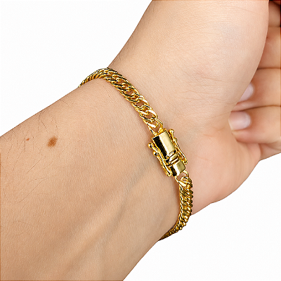 Pulseira Masculina Grumet 4mm Banhada a Ouro 18K com Fecho Duplo 750