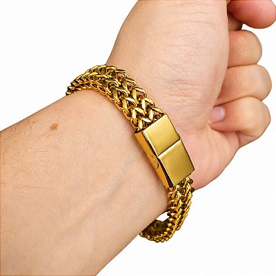 Pulseira Masculina 12mm Banhada a Ouro 18K com Fecho Magnético