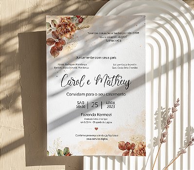 Convite de Casamento 02 - Floral e Aquarela em Terracota