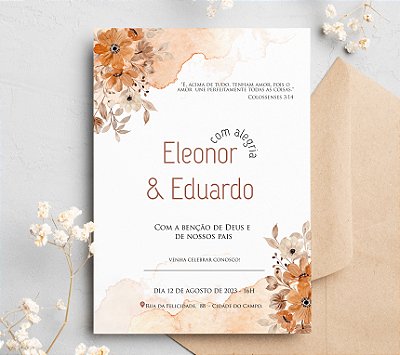 Convite de Casamento 08 - Floral e Aquarela em Terracota