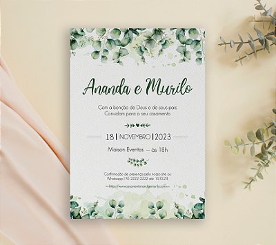 Convite de Casamento 09 - Folhagens de Eucalipto