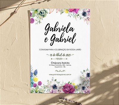 Convite de Casamento 12 - Folhagem Colorida com Suculentas