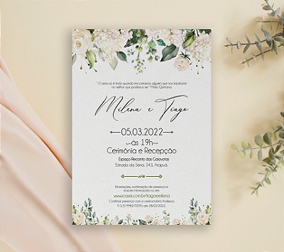 Convite de Casamento 18 - Folhagens com Flores Brancas