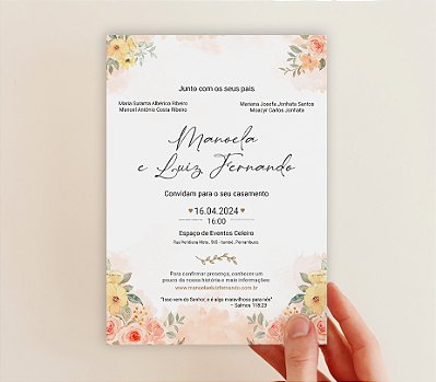 Convite de Casamento 23 - Floral e Aquarela Rosa Salmão