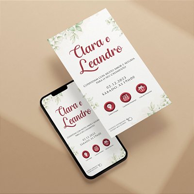Convite Virtual Interativo 08- Folhagens com Detalhes Marsala