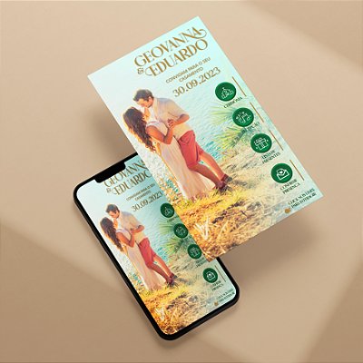 Convite Virtual Interativo 11 - Foto Tela Cheia e Detalhes Verde e Dourado