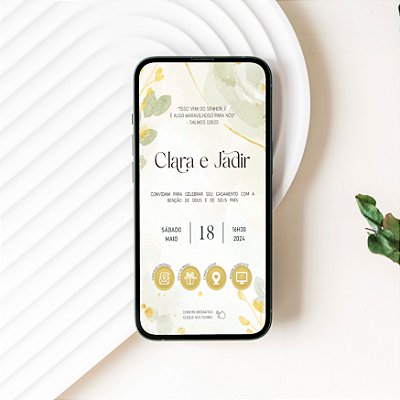 Convite Virtual Interativo 13 - Folhagens e Detalhes Amarelo