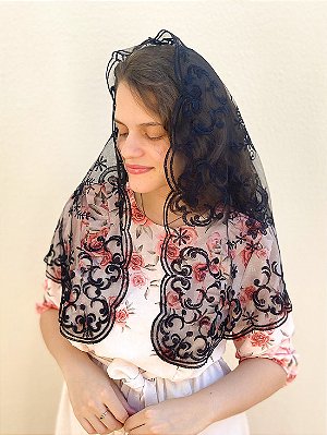Pré Venda - Mantilha Oval Preta Nossa Senhora