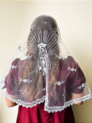 Véu Bordado Fátima Floral Branco