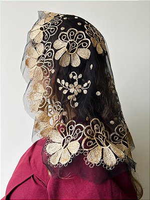 Véu Bordado Princesa Preto Dourado 2