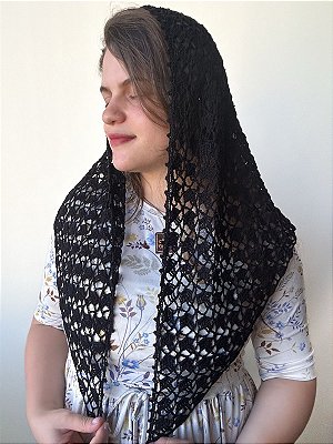 Véu Crochê Preto 1 Triangular maior