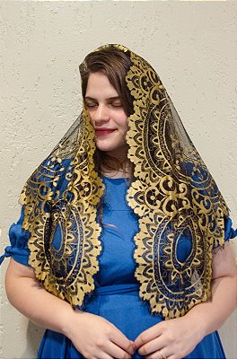 Mantilha Estela Preta com Dourado
