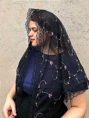 Pré Venda- Véu Rosa de Lima Preto Oval