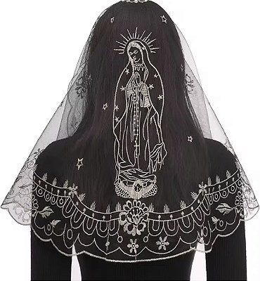Pré Venda - Mantilha N S Guadalupe Preta com Bege