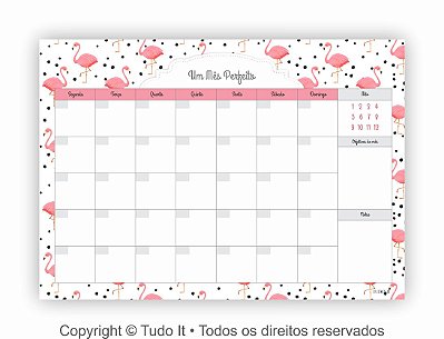 Planner de mesa mensal flamingos