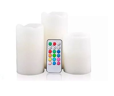 Vela Decorativa Led Controle Remoto - Kit 3 unidades