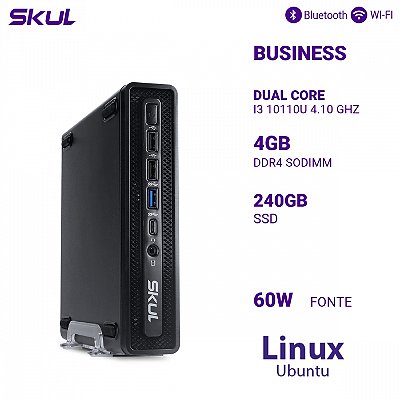 MINI COMPUTADOR BUSINESS B300 DUAL CORE I3 10110U 4.10 GHZ MEM 4GB DDR4 SSD 240GB FONTE 60W EXTERNA LINUX UBUNTU