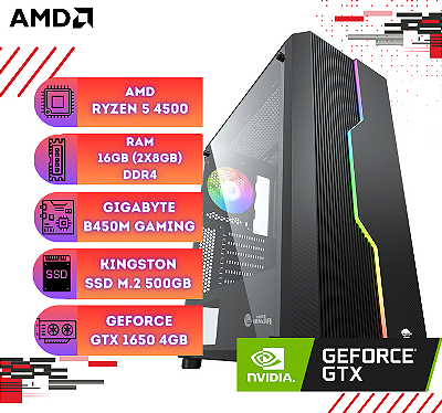 COMPUTADOR GAMER NINJA FLASH AMD RYZEN 5 4500, MEM 16GB, SSD NVME 480GB, RGB, FONTE 80 PLUS PFC ATIVO, VIDRO LATERAL