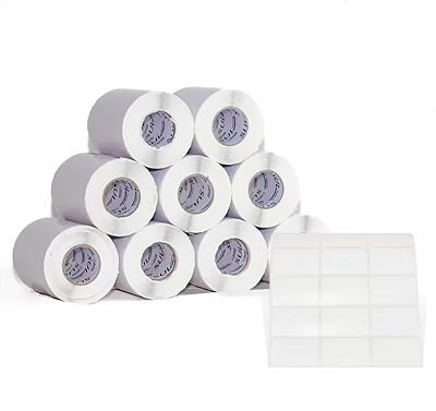 ETIQUETA ADESIVA 33×25x3 MM PAPEL COUCHE C/5 ROLOS (18.200 etiquetas)