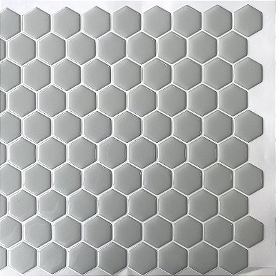 KIT - Pastilha Adesiva Resinada HEX GRAY - Rejunte BRANCO - KIT 10 Placas