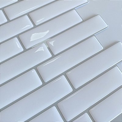 KIT Pastilha Adesiva Resinada Bricks White rejunte branco - KIT 10 Placas