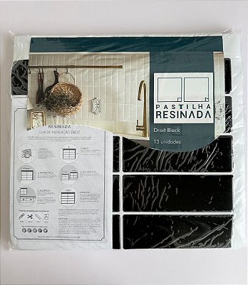 Kit Azulejo Metrô Droit Black Rejunte Branco - Kit 10 Placas