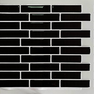 Pastilha Adesiva Resinada Bricks Black - Rejunte Branco - 1 Placa