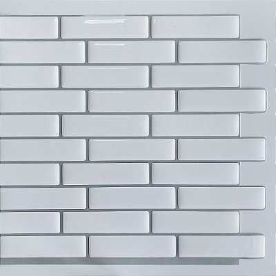 Pastilha Adesiva Resinada Bricks White - Rejunte Cinza Médio - 1 Placa