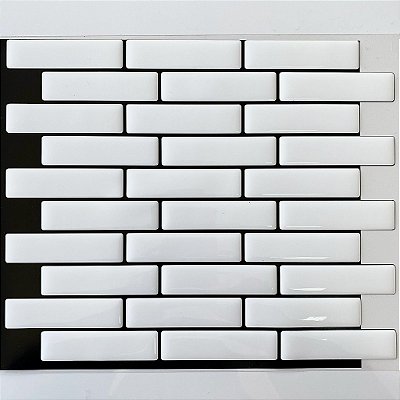 Pastilha Adesiva Resinada Bricks White - Rejunte Preto - 1 Placa