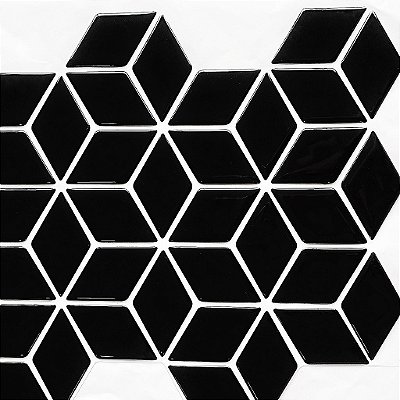 Pastilha Adesiva Resinada Cube Black - Rejunte Branco - 1 Placa