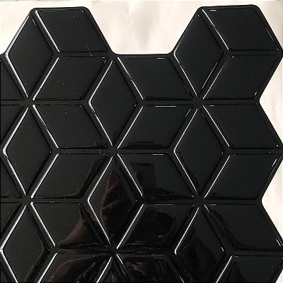 Pastilha Adesiva Resinada Cube Black - Rejunte Preto - 1 Placa