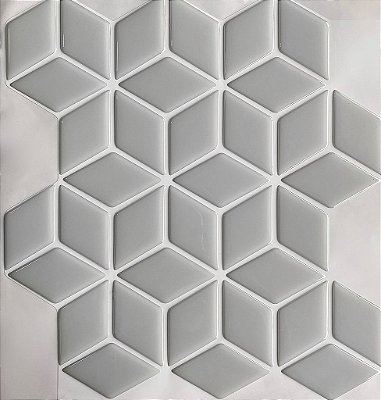 Pastilha Adesiva Resinada Cube Gray - Rejunte Branco - 1 Placa