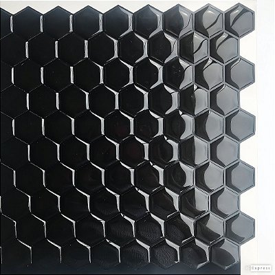 Pastilha Adesiva Resinada Hex Black - Rejunte Preto - 1 Placa
